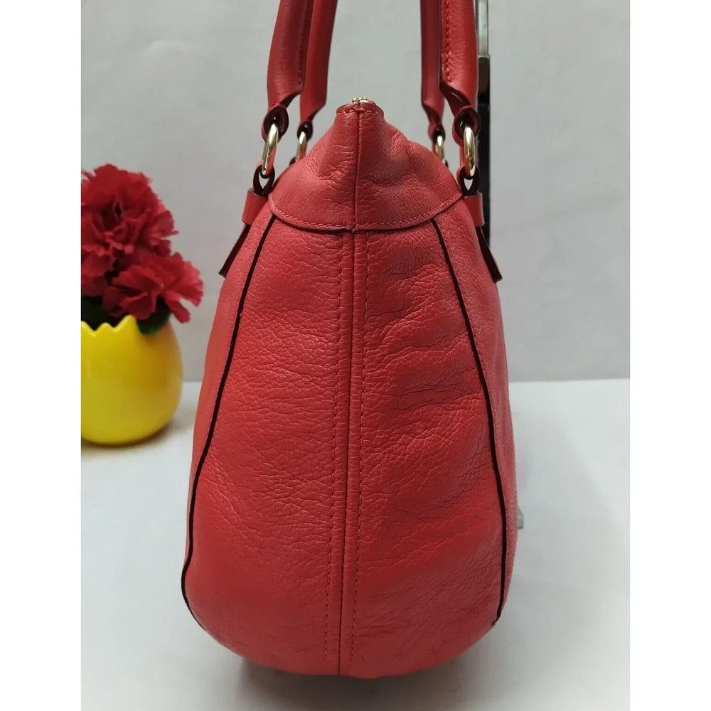 Kate Spade New York Red Pebbled Leather Double Handles Satchel Shoulder Bag